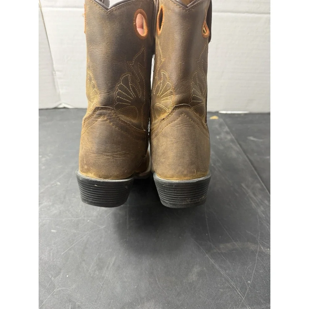 Masterson Co brown leather boots, orange stitch, little kids size 1